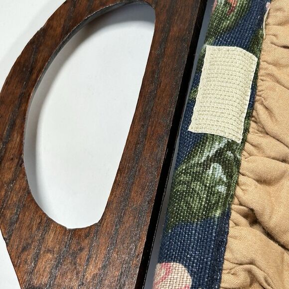 Vintage Carpetbags Of America Blue Multicolor Floral Bag With Wooden Handles - Picture 13 of 16